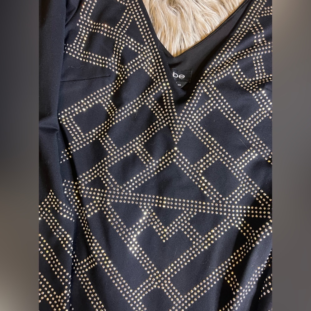 Vintage Bebe body-con rhinestone long sleeve dress - Picture 2 of 5
